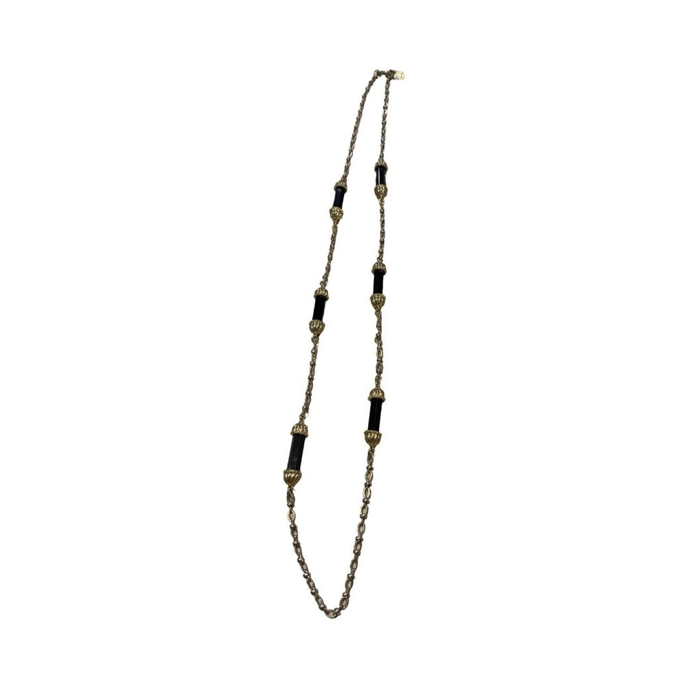c wonder christian siriano Signed Black Glass Gold Tone Statement Necklace